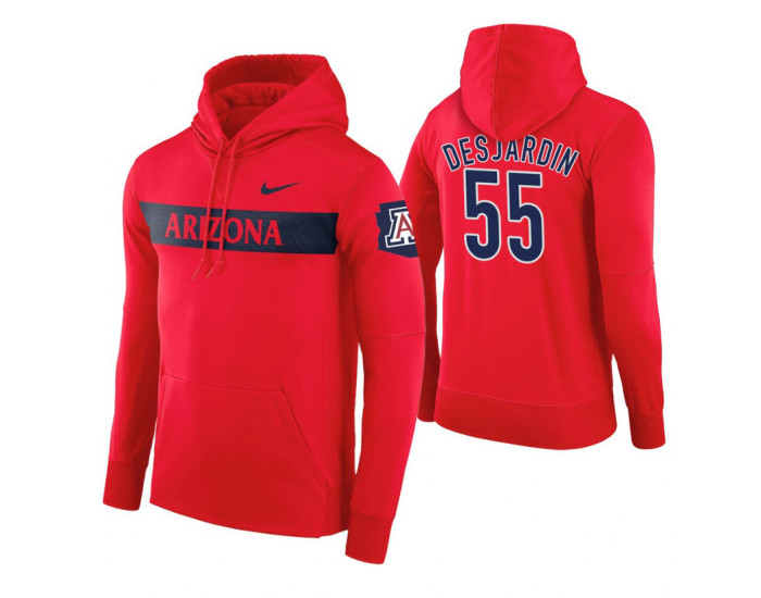 Arizona Wildcats #55 Jake DesJardins Men's Red Pullover Hoodie