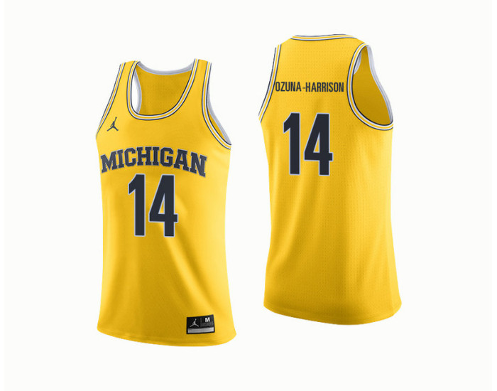 Michigan Wolverines #14 Rico Ozuna-Harrison Replica College Basketball Jersey Yellow