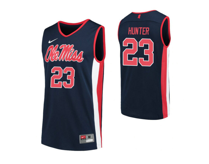 Sammy Hunter Authentic College Basketball Jersey Navy Ole Miss Rebels