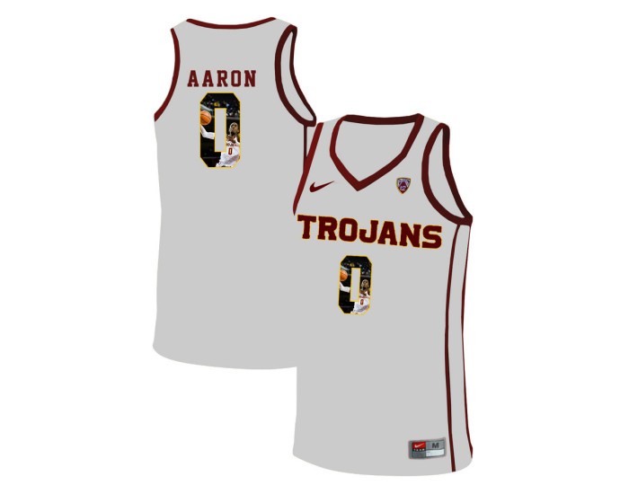 Youth USC Trojans #0 Shaqquan Aaron Replica College Basketball Jersey White