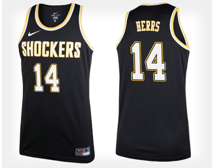 Wichita State Shockers #14 Jacob Herrs Black Alternate Authentic College Basketball Jersey