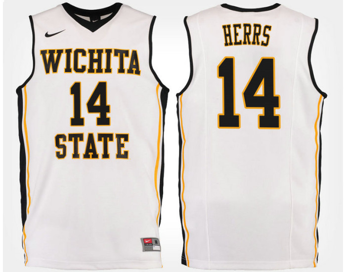 Wichita State Shockers #14 Jacob Herrs White Road Replica College Basketball Jersey