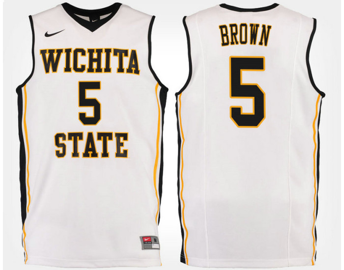 Wichita State Shockers #5 Rod Brown White Road Replica College Basketball Jersey
