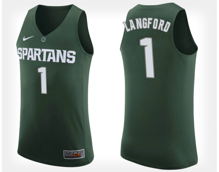 Michigan State Spartans #1 Joshua Langford Green Home Authentic College Basketball Jersey