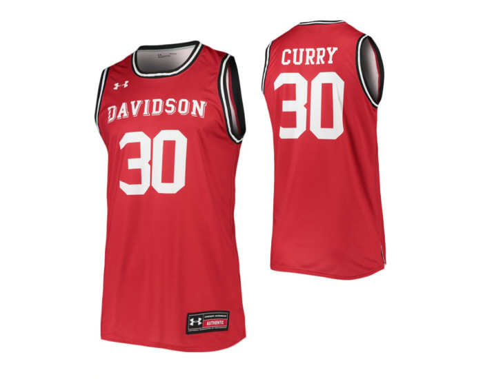 Youth Davidson Wildcats #30 Stephen Curry Red Authentic College Basketball Jersey
