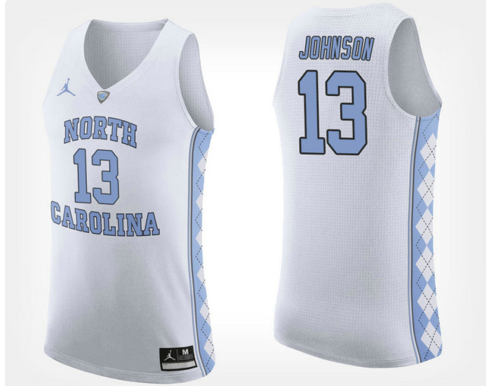 North Carolina Tar Heels #13 Cameron Johnson White Road Replica College Basketball Jersey