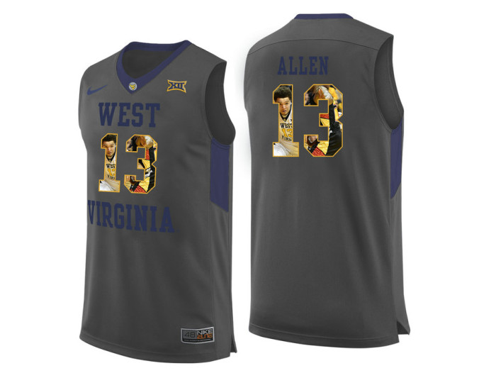 West Virginia Mountaineers #13 Teddy Allen Replica College Basketball Jersey Gray