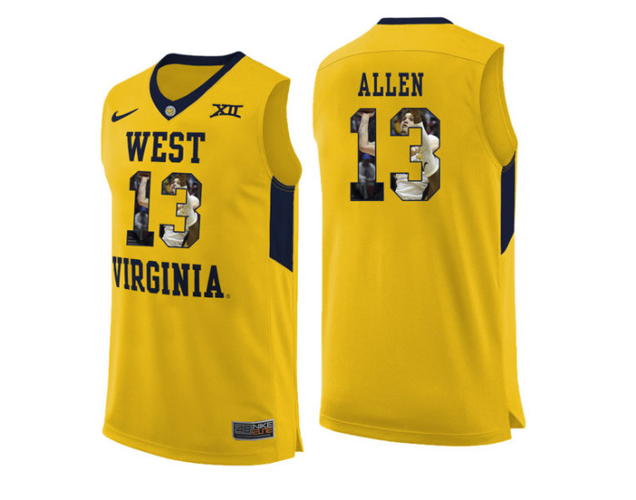 Youth West Virginia Mountaineers #13 Teddy Allen Authentic College Basketball Jersey Yellow