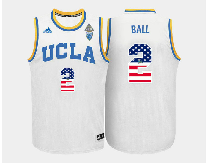 Youth UCLA Bruins #2 Lonzo Ball White Home USA Flag Replica College Basketball Jersey