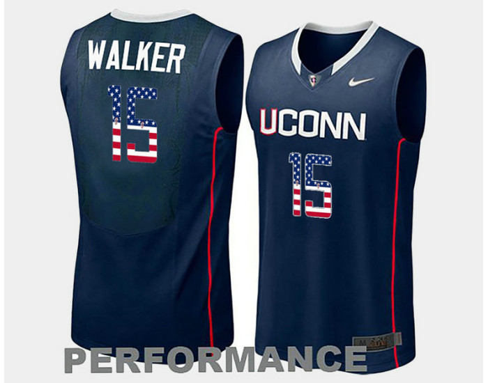 Uconn Huskies #15 Kemba Walker Navy Road USA Flag Authentic College Basketball Jersey