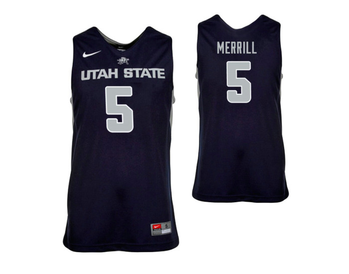 Youth Utah State Aggies Sam Merrill Authentic College Basketball Jersey Navy Blue
