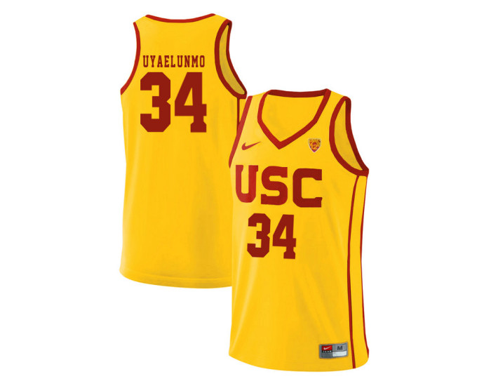 Youth USC Trojans #34 Victor Uyaelunmo Replica College Basketball Jersey Yellow