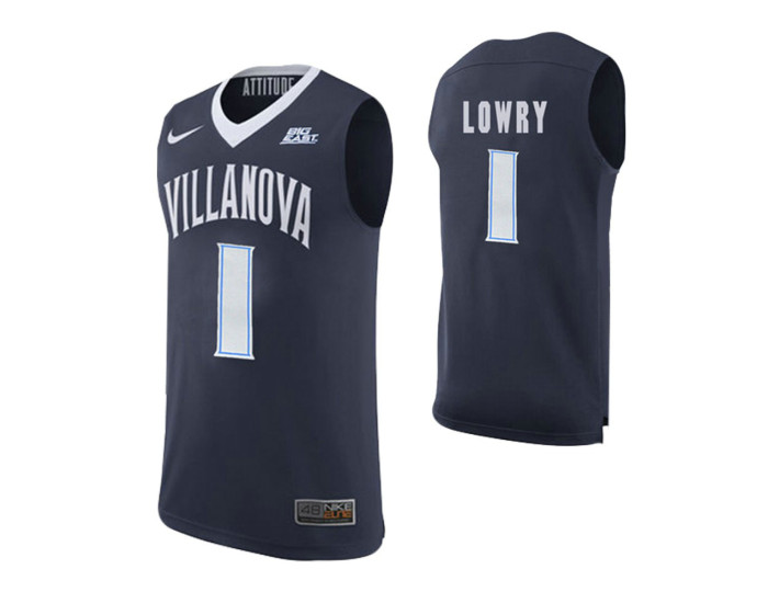 Villanova Wildcats #1 Kyle Lowry Navy Authentic College Basketball Jersey