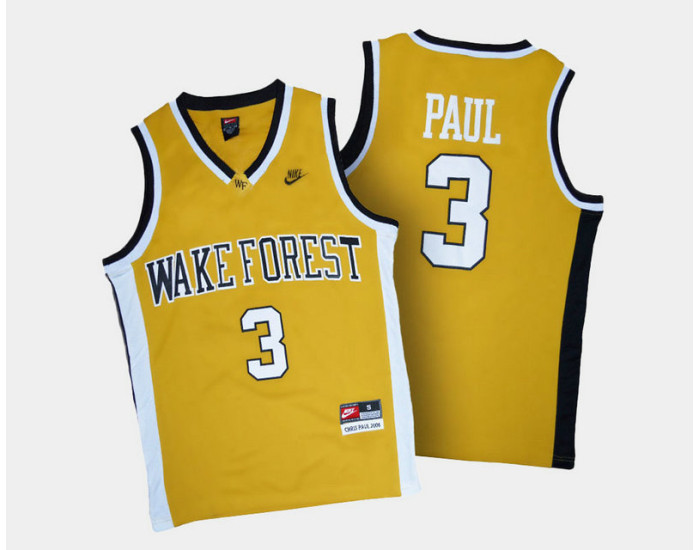 Youth Wake Forest Demon Deacons #3 Chris Paul Gold Alternate Replica College Basketball Jersey