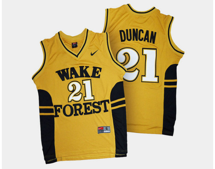 Wake Forest Demon Deacons #21 Tim Duncan Gold Alternate Replica College Basketball Jersey
