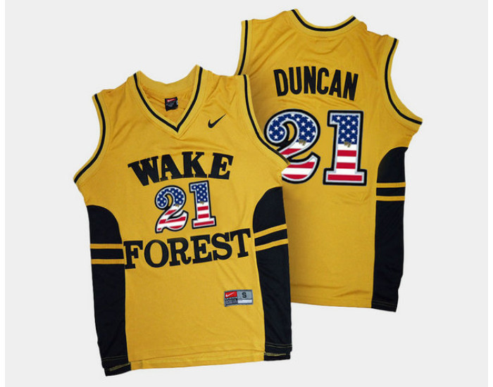 Youth Wake Forest Demon Deacons #21 Tim Duncan Gold Alternate USA Flag Authentic College Basketball Jersey