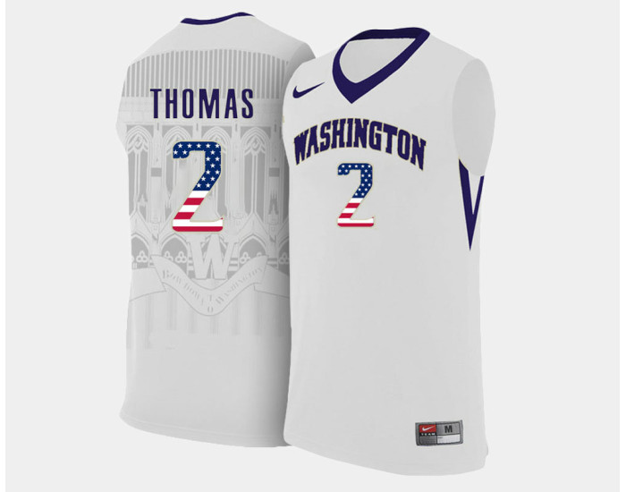 Washington Huskies #2 Isaiah Thomas White Home USA Flag Authentic College Basketball Jersey