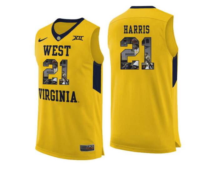 West Virginia Mountaineers #21 Wesley Harris Replica College Basketball Jersey Yellow