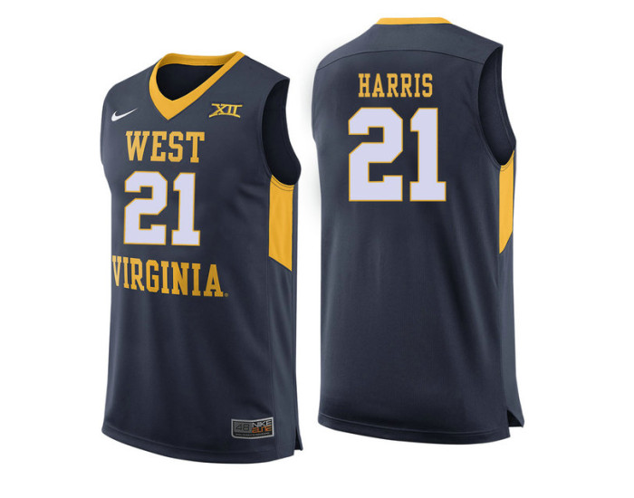 West Virginia Mountaineers #21 Wesley Harris Authentic College Basketball Jersey Navy