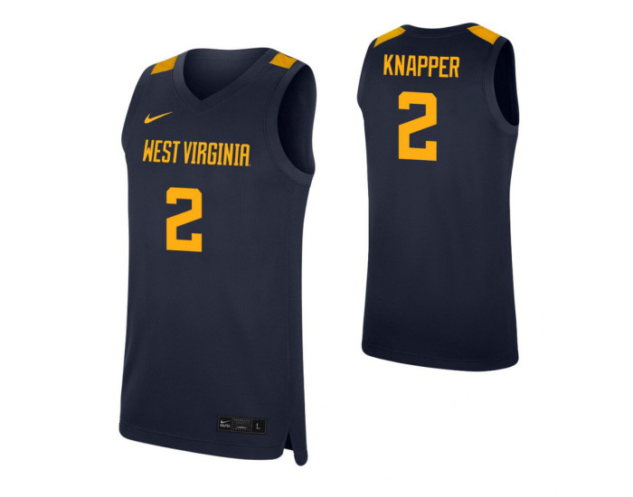 West Virginia Mountaineers #2 Brandon Knapper Navy Replica College Basketball Jersey