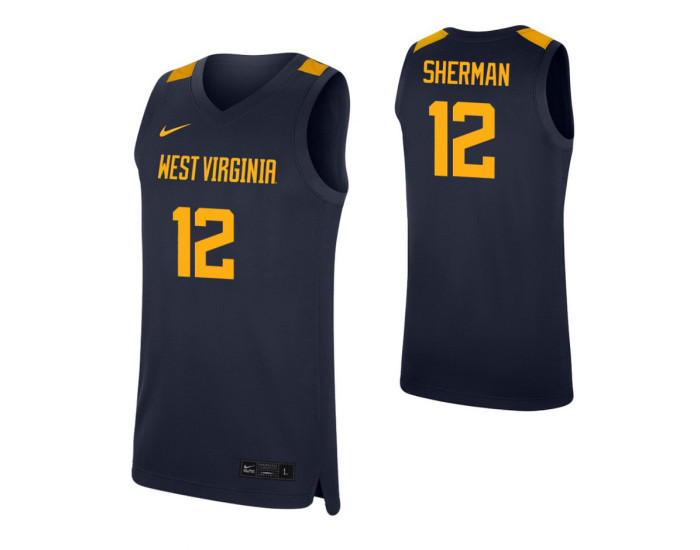 West Virginia Mountaineers #12 Taz Sherman Navy Replica College Basketball Jersey