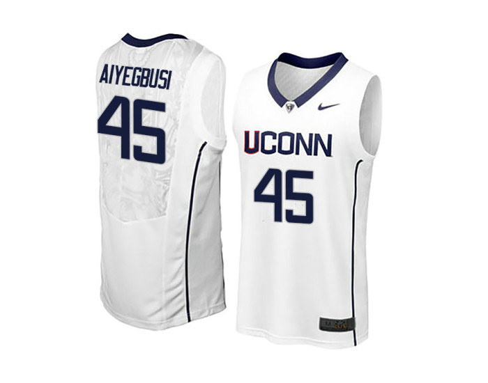 UConn Huskies #45 Temi Aiyegbusi Authentic College Basketball Jersey White